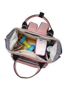 LEQUEEN 1pc Oxford Cloth Lightweight Mommy Bag, Large Capacity Diaper Bag, Backpack Maternity Bag, Multi-Function Baby Carrier Bag For Outdoor Use - Pink - View 3