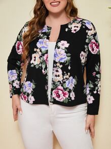 EMERY ROSE Plus Floral Print Open Front Jacket - Multicolor - View 1