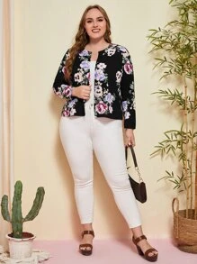 EMERY ROSE Plus Floral Print Open Front Jacket - Multicolor - View 4