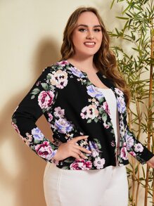 EMERY ROSE Plus Floral Print Open Front Jacket - Multicolor - View 5