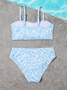 SHEIN Tween Girl Leopard Bikini Set Summer Beach - Blue and White - View 2