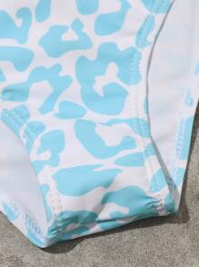 SHEIN Tween Girl Leopard Bikini Set Summer Beach - Blue and White - View 3
