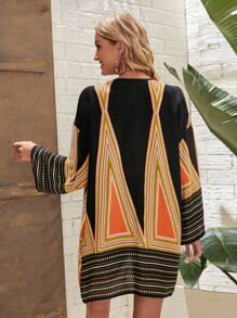 EMERY ROSE Geo and Polka Dot Print Bell Sleeve Kimono - Multicolor - View 2