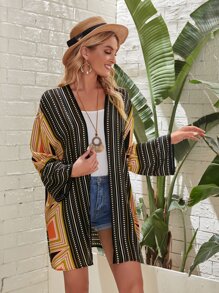 EMERY ROSE Geo and Polka Dot Print Bell Sleeve Kimono - Multicolor - View 4