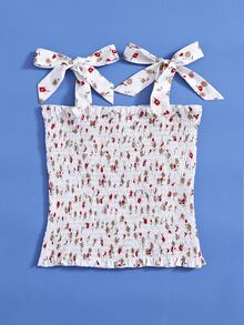 肩上打結小碎花打攬吊帶上衣 - 彩色 - 查看 2