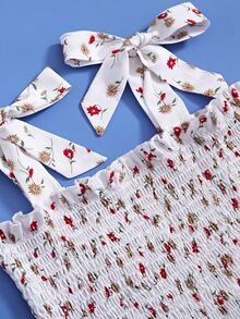 肩上打結小碎花打攬吊帶上衣 - 彩色 - 查看 4