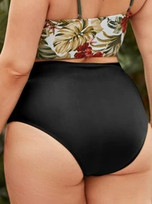 Swim Basics Summer Beach Plus Solid Ruched Bikini Bottom - Black - View 2