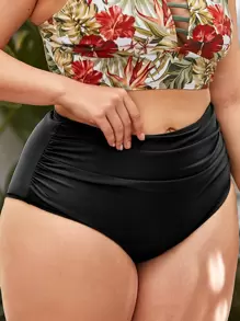 Swim Basics Summer Beach Plus Solid Ruched Bikini Bottom - Black - View 3