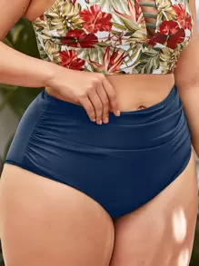 Swim Basics Summer Beach Plus Solid Ruched Bikini Bottom - Navy Blue - View 2