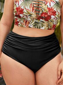 Swim Basics Summer Beach Plus Solid Ruched Bikini Bottom - Black - View 4