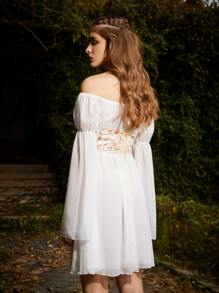 ROMWE Floral Pattern Lace Up Back Shapewear Top - Beige - View 5