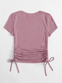 SHEIN Essnce Plus Drawstring Ruched Side Solid Top - Dusty Pink - View 2