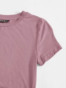 SHEIN Essnce Plus Drawstring Ruched Side Solid Top - Dusty Pink - View 3