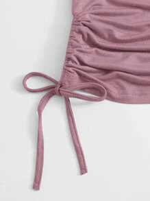 SHEIN Essnce Plus Drawstring Ruched Side Solid Top - Dusty Pink - View 4