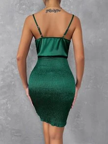 SHEIN SXY Shirred Frill Trim Cami Dress - Dark Green - View 2