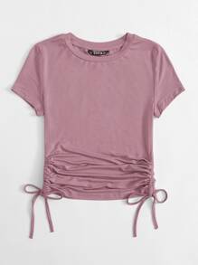 SHEIN Essnce Plus Drawstring Ruched Side Solid Top - Dusty Pink - View 5