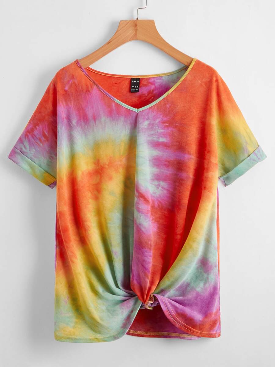 SHEIN 大碼扭結紮染T恤 - 彩色 - 查看 1
