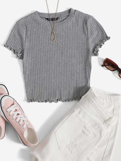 Maglietta a costine orlo lattuga