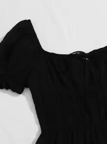 SHEIN VCAY Plus Scoop Neck Puff Sleeve Ruffle Hem Dress - Black - View 5