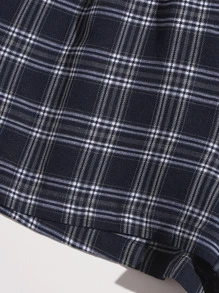 SHEIN EZwear Quần short ống rộng in họa tiết kẻ caro lưng thun co giãn, mùa hè - Màu xanh hải quân - Xem 5