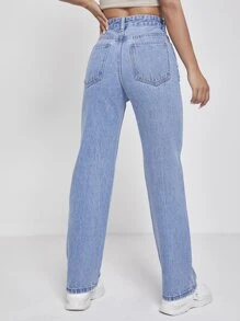 SHEIN PETITE Quần jean nữ Nút Túi Dây kéo màu trơn - Rửa trung bình - Xem 2