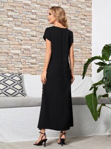 EMERY ROSE Leopard Print Patch Pocket Tee Dress,Tea Party Dress,Summer Dresses For Women - Black - View 2