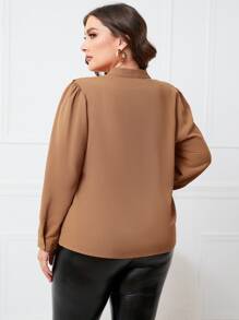 SHEIN LUNE Áo sơ mi Plus Size Xù màu trơn Giải trí - màu nâu - Xem 2