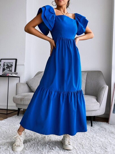 Modelyn Layered Sleeve Ruffle Hem Dress Maxi Women Outfit