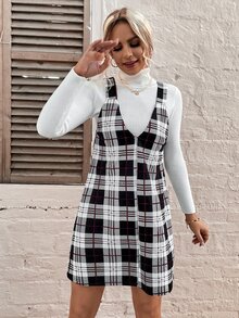 Vestido pichi con estampado de cuadros sin top - Multicolor - Ver 5
