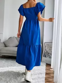 Mulvari Layered Sleeve Ruffle Hem Dress Maxi Women Outfit - Royal Blue - View 2