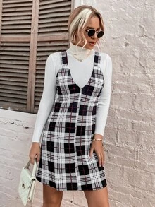 Vestido pichi con estampado de cuadros sin top - Multicolor - Ver 6