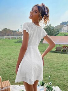 Ruffle Trim Schiffy Bustier Dress - White - View 2