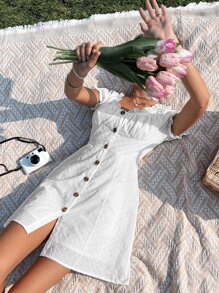 Ruffle Trim Schiffy Bustier Dress - White - View 4