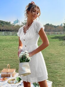 Ruffle Trim Schiffy Bustier Dress - White - View 5