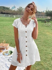 Ruffle Trim Schiffy Bustier Dress - White - View 6