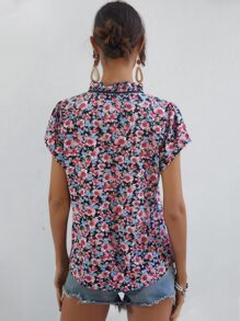 SHEIN Frenchy Áo sơ mi nữ viền lá sen Hoa Tất cả trên in Boho - Nhiều màu - Xem 2