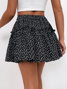 SHEIN PETITE Confetti Heart Print Ruffle Hem Skirt - Black and White - View 2