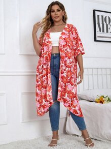 Plus Allover Floral Print Kimono - Multicolor - View 4