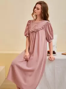 SHEIN Unity Váy ngủ & áo ngủ Nữ Nút Xù màu trơn Giải trí - Bụi hồng - Xem 1