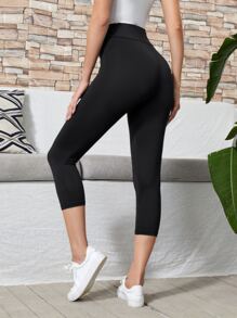 EMERY ROSE 高腰素色緊身打底褲 - 黑色 - 查看 2