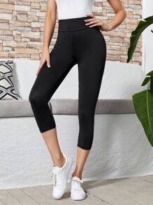 EMERY ROSE 高腰素色緊身打底褲 - 黑色 - 查看 3