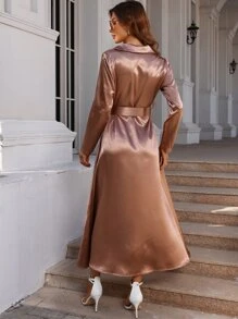 Modelyn Vestido con cinturón de cuello con solapa - Albaricoque - Ver 2