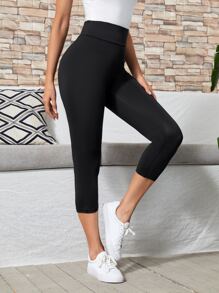 EMERY ROSE 高腰素色緊身打底褲 - 黑色 - 查看 4