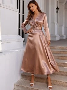 Modelyn Vestido con cinturón de cuello con solapa - Albaricoque - Ver 4