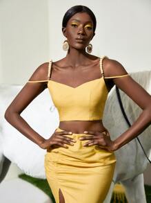 SHEINNeu Conjunto falda con top de hombros descubiertos con cremallera trasera
