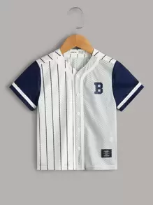 SHEIN Young Boy 條紋拼色字母貼片襯衫 - 彩色 - 查看 1