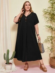 EMERY ROSE Đầm Plus Size màu trơn Giải trí - màu đen - Xem 1