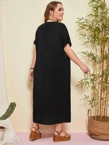 EMERY ROSE Đầm Plus Size màu trơn Giải trí - màu đen - Xem 2