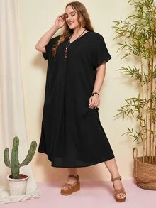 EMERY ROSE Đầm Plus Size màu trơn Giải trí - màu đen - Xem 3