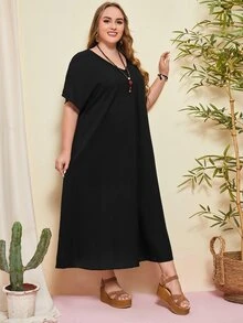 EMERY ROSE Đầm Plus Size màu trơn Giải trí - màu đen - Xem 4